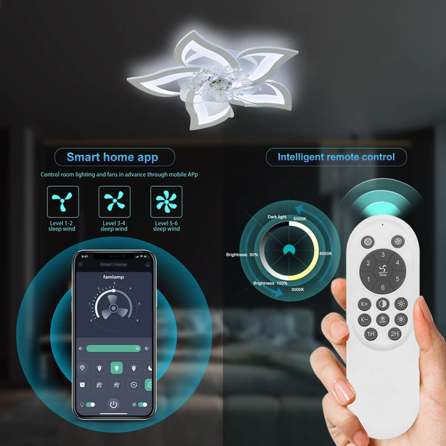 Alt view image 6 of 7 - Low Profile Ceiling Fan with Lights,110v Modern Dimmable Flower Shape, Remote Control/app Control,Timing 6 Gear Speeds Fan Ceiling Lamp