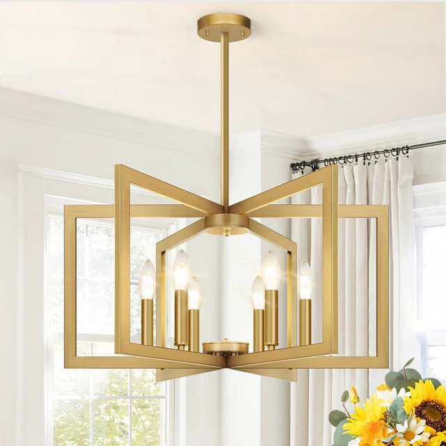 Main image of 25"-61" Height Adjustable Modern Gold Chandelier for Dining Room, No Assembly Required Gold Dining Room Light Fixture Over Table, Industrial Metal Pendant Lights Fixture for Kitchen Island