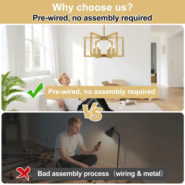 Alt view image 3 of 7 - 25"-61" Height Adjustable Modern Gold Chandelier for Dining Room, No Assembly Required Gold Dining Room Light Fixture Over Table, Industrial Metal Pendant Lights Fixture for Kitchen Island