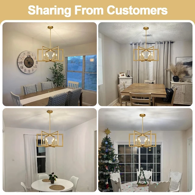 Alt view image 4 of 7 - 25"-61" Height Adjustable Modern Gold Chandelier for Dining Room, No Assembly Required Gold Dining Room Light Fixture Over Table, Industrial Metal Pendant Lights Fixture for Kitchen Island