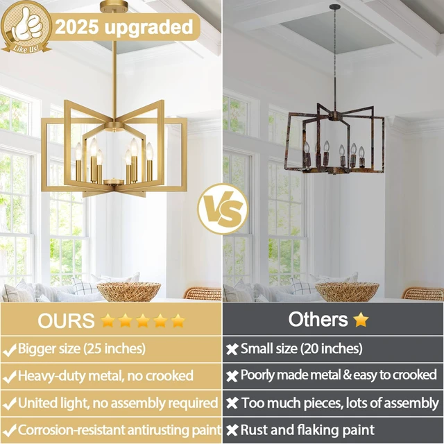 Alt view image 5 of 7 - 25"-61" Height Adjustable Modern Gold Chandelier for Dining Room, No Assembly Required Gold Dining Room Light Fixture Over Table, Industrial Metal Pendant Lights Fixture for Kitchen Island