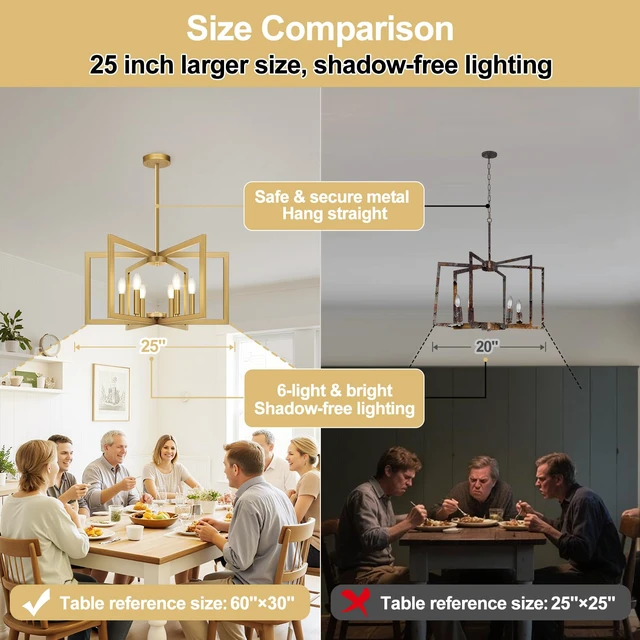 Alt view image 6 of 7 - 25"-61" Height Adjustable Modern Gold Chandelier for Dining Room, No Assembly Required Gold Dining Room Light Fixture Over Table, Industrial Metal Pendant Lights Fixture for Kitchen Island