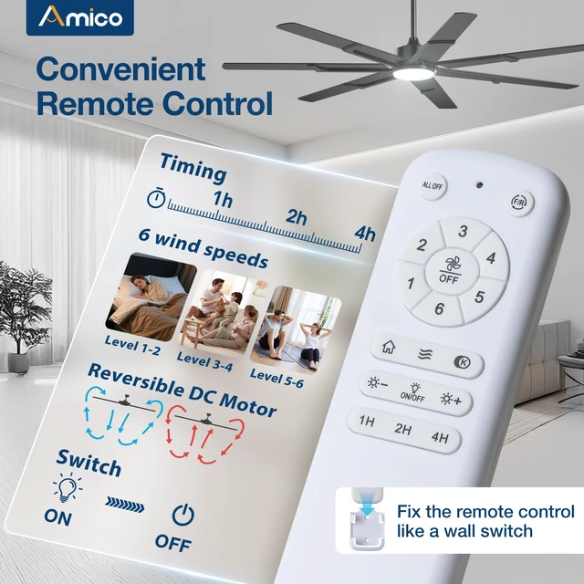 Alt view image 3 of 7 - 66 Inch Ceiling Fans with Lights and Remote, Black 6 Speed Reversible DC Motor, 3CCT, Dimmable, Quiet, Timer, Large Modern Ceiling Fan for Living room, Indoor/Outdoor