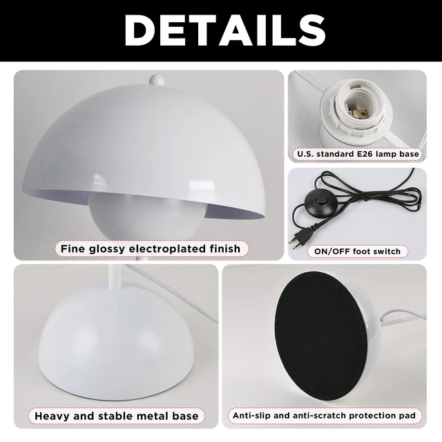 Alt view image 7 of 7 - Mid-Century Modern Metal Bud Floor Lamp for Home and Office, Glossy White Indirect lighting, fits narrow spaces,fit for bedroom, living room & office, match with modern, industrial, farmhouse decor
