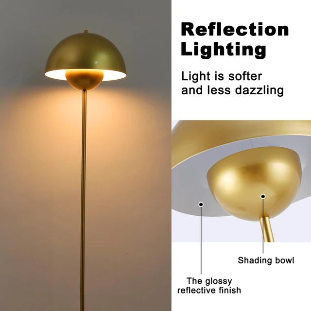 Alt view image 4 of 6 - Mid-Century Modern Metal Bud Floor Lamp for Home and Office, Pearl Gold Indirect lighting, fits narrow spaces,fit for bedroom, living room & office, match with modern, industrial, farmhouse decor