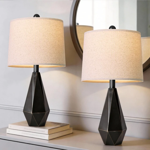 Alt view image 7 of 7 - Table Lamps Set of 2 for Bedroom, 23.5'' High Farmhouse Nightstand Lamps for Living Room, Modern Bedside Lamps with Linen Shade for Office Sideboard Hallway Gift (Matte Black)