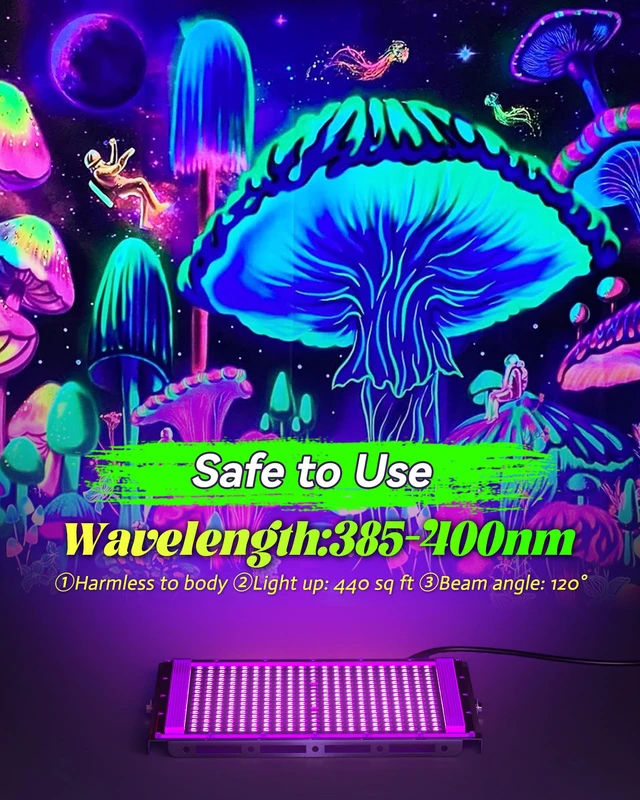 Alt view image 2 of 7 - 300W Black Light Waterproof for Outdoor Glow Party Halloween, 2 Pack 10FT Long Cord with Switch&Plug, Blacklight Floodlight, for Outdoor Neon parties, Fluorescent, Birthday