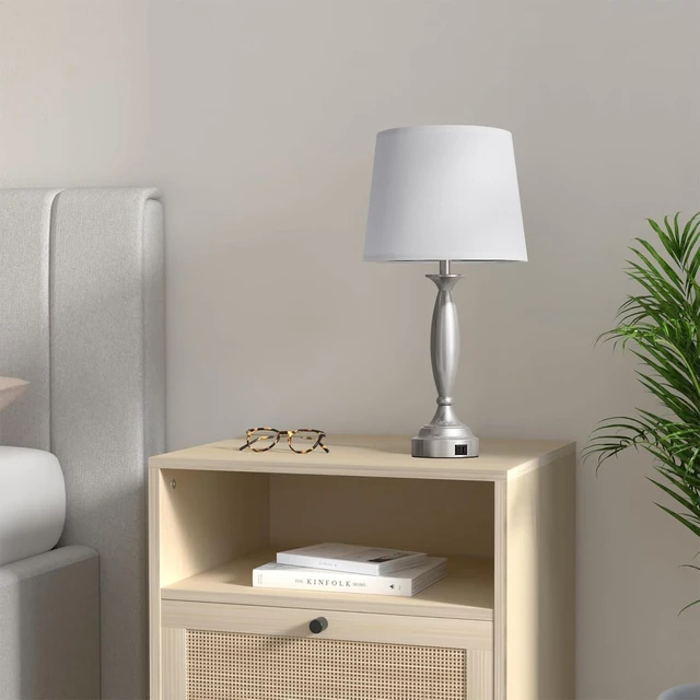Alt view image 2 of 7 - Bedroom Lamps for Nightstand, 3 Way Dimmable Silver Bedside Lamps with USB 25.5" Touch, USB C+A Ports, Bulb Included, White Shade, Silver, Chrome, Bed Side lamps for Night Stands, Living Room