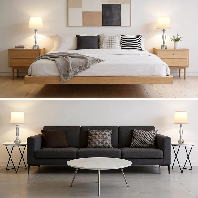 Alt view image 6 of 7 - Bedroom Lamps for Nightstand, 3 Way Dimmable Silver Bedside Lamps with USB 25.5" Touch, USB C+A Ports, Bulb Included, White Shade, Silver, Chrome, Bed Side lamps for Night Stands, Living Room
