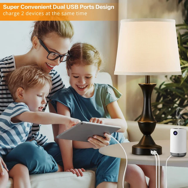 Alt view image 5 of 7 - Touch Table Lamps Set of 2, 22" Tall Bedside Lamps with USB C+A Ports Dimmable Nightstand lamps, Table lamp for Bedrooms, Living Room, Office, Black Lamp with White Lampshade, Bulbs Included