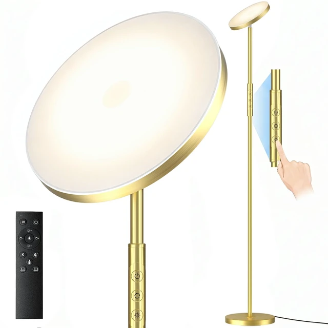 Main image of Floor Lamp, Upgraded 40W 4000LM Super Bright Torchiere LED Floor Lamps for Living Room, Stepless Dimmable Color Temperature 2700K-6500K with Remote & Touch Control, Standing Light (40W Brushed Gold)