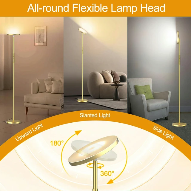 Alt view image 4 of 7 - Floor Lamp, Upgraded 40W 4000LM Super Bright Torchiere LED Floor Lamps for Living Room, Stepless Dimmable Color Temperature 2700K-6500K with Remote & Touch Control, Standing Light (40W Brushed Gold)