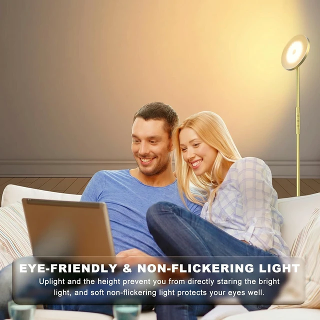 Alt view image 7 of 7 - Floor Lamp, Upgraded 40W 4000LM Super Bright Torchiere LED Floor Lamps for Living Room, Stepless Dimmable Color Temperature 2700K-6500K with Remote & Touch Control, Standing Light (40W Brushed Gold)