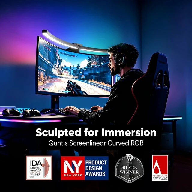Alt view image 2 of 7 - Curved Monitor Light Bar 15 RGB Backlight for 34"+ Screens, Computer Bar Lights Foldable Dual Light with Color Temperature Brightness Stepless Dimming, No Glare Desk Lamp for Home Office Gaming
