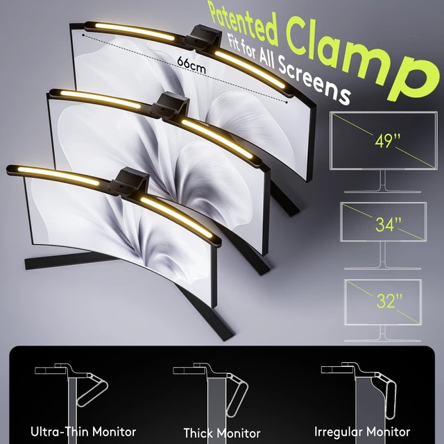 Alt view image 4 of 7 - Curved Monitor Light Bar 15 RGB Backlight for 34"+ Screens, Computer Bar Lights Foldable Dual Light with Color Temperature Brightness Stepless Dimming, No Glare Desk Lamp for Home Office Gaming