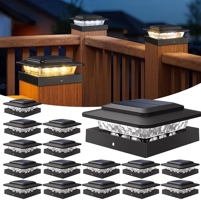 Main image of 4x4 Solar Post Cap Lights Outdoor 16Pack- 3 Color Temperatures& 2 Level Brightness, IP65 Waterproof, 16 LED Black Fence Deck Post Light Solar Powered for 4×4/3.5×3.5 Wood/Vinyl Posts