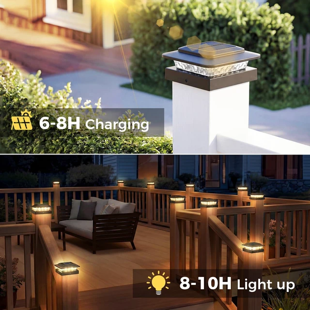 Alt view image 6 of 7 - 4x4 Solar Post Cap Lights Outdoor 16Pack- 3 Color Temperatures& 2 Level Brightness, IP65 Waterproof, 16 LED Black Fence Deck Post Light Solar Powered for 4×4/3.5×3.5 Wood/Vinyl Posts