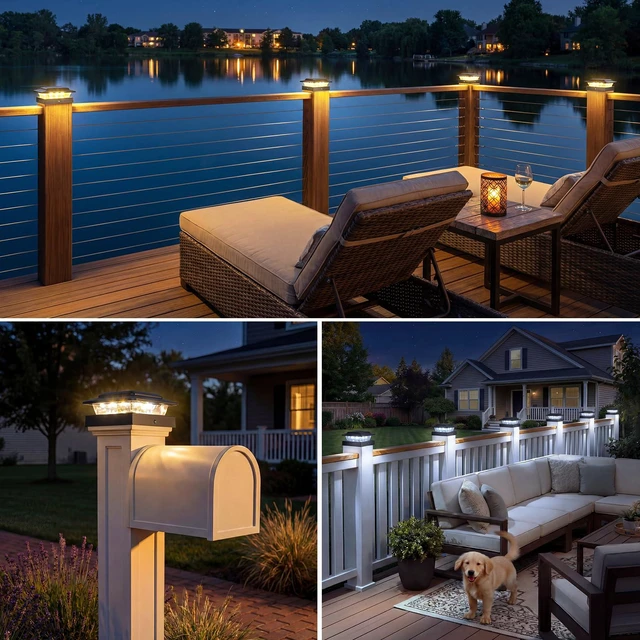 Alt view image 7 of 7 - 4x4 Solar Post Cap Lights Outdoor 16Pack- 3 Color Temperatures& 2 Level Brightness, IP65 Waterproof, 16 LED Black Fence Deck Post Light Solar Powered for 4×4/3.5×3.5 Wood/Vinyl Posts