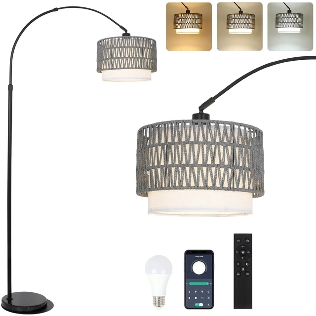 Main image of Boho Floor Lamps for Living Room, Arc Floor Lamp for bedroom with Remote and Dimmable Bulb, Over Couch Standing Lamp, Farmhouse Tall Lamp with 3 Color Temperatures, Height Adjustable Corner Floor Lamp