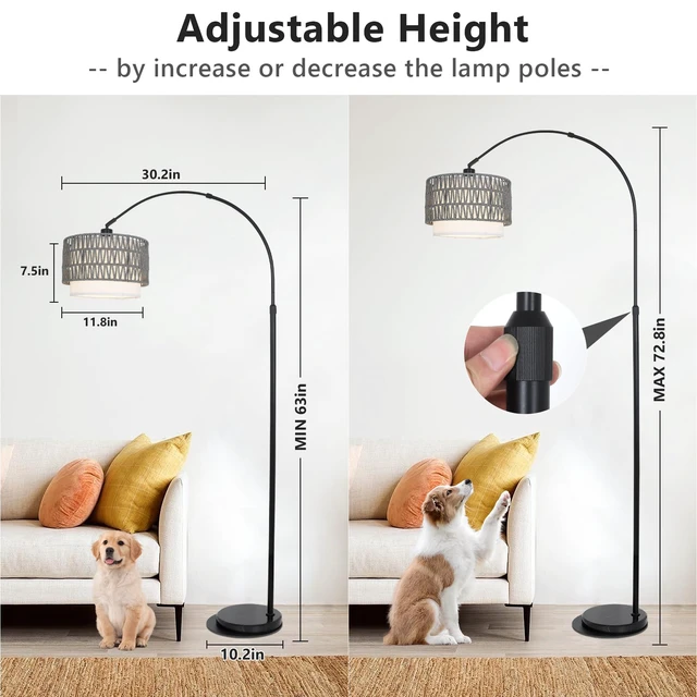 Alt view image 3 of 7 - Boho Floor Lamps for Living Room, Arc Floor Lamp for bedroom with Remote and Dimmable Bulb, Over Couch Standing Lamp, Farmhouse Tall Lamp with 3 Color Temperatures, Height Adjustable Corner Floor Lamp