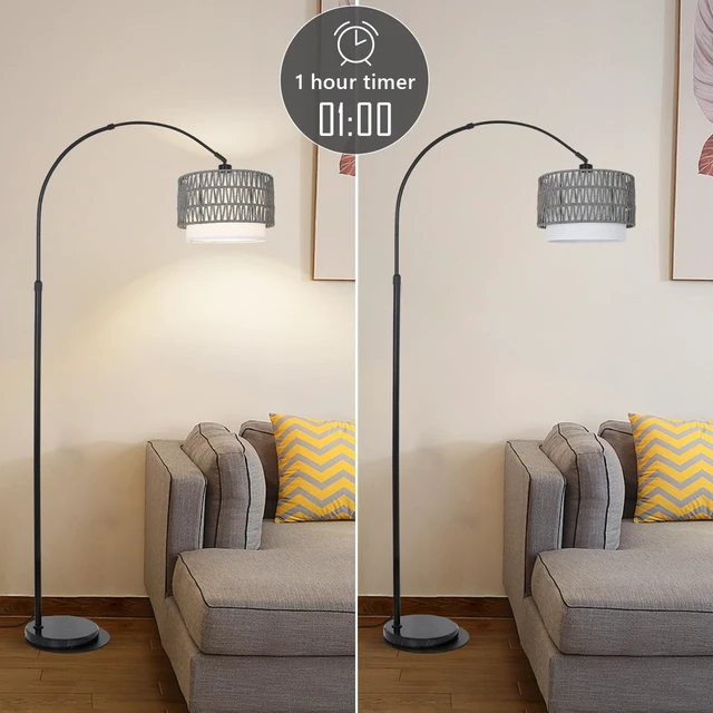 Alt view image 7 of 7 - Boho Floor Lamps for Living Room, Arc Floor Lamp for bedroom with Remote and Dimmable Bulb, Over Couch Standing Lamp, Farmhouse Tall Lamp with 3 Color Temperatures, Height Adjustable Corner Floor Lamp