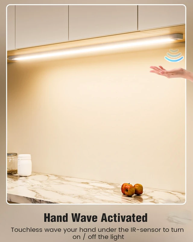 Alt view image 2 of 7 - 2Pcs 36 Inch Under Cabinet Lights with Hand Wave,Plug and Play 4000K Natural White,Dimmable,CRI>90,110V,750 Lumen,10W,Bright Counter,Shelf,Above the Sink