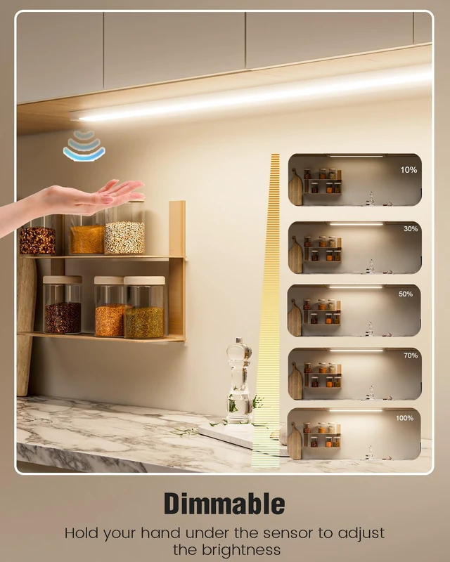 Alt view image 3 of 7 - 2Pcs 36 Inch Under Cabinet Lights with Hand Wave,Plug and Play 4000K Natural White,Dimmable,CRI>90,110V,750 Lumen,10W,Bright Counter,Shelf,Above the Sink