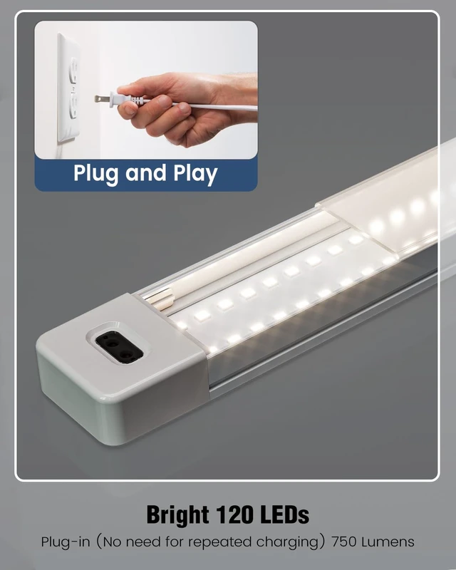 Alt view image 6 of 7 - 2Pcs 36 Inch Under Cabinet Lights with Hand Wave,Plug and Play 4000K Natural White,Dimmable,CRI>90,110V,750 Lumen,10W,Bright Counter,Shelf,Above the Sink