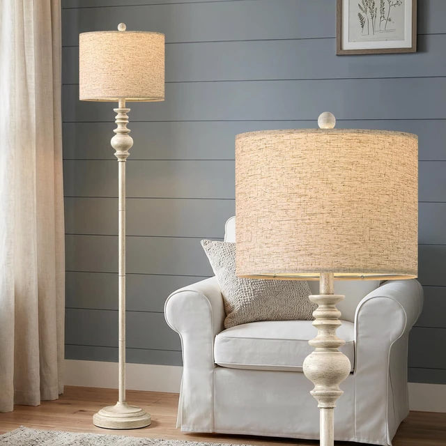 Main image of 64.25" Farmhouse Floor Lamp for Living Room Bedroom, Tall Antique White Standing Lamp with Rotary Switch, Vintage Corner Floor Lamp for Living Room & Office, Rustic Home Decor