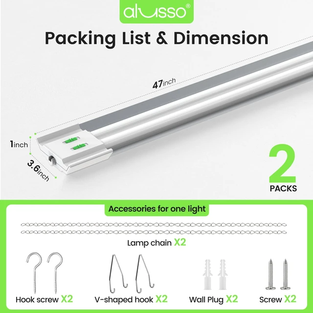 Alt view image 7 of 7 - ® LED Shop Lights 4FT with Reflector, 5000LM Super Bright, Adjustable 3000K-5000K Color Temperature, 120V, Warm to Cool Daylight Linkable Shop Lights for Workshop/Basement, 2 Pack