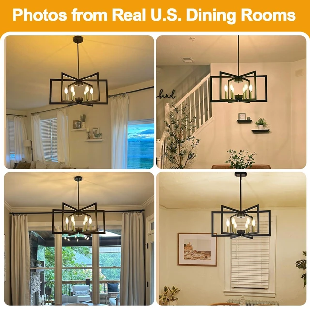 Alt view image 5 of 7 - 25"-61" Height Adjustable Modern Black and Gold Chandelier for Dining Room, No Assembly Required Dining Room Light Fixture Over Table, Industrial Metal Pendant Lights Fixture for Kitchen Island