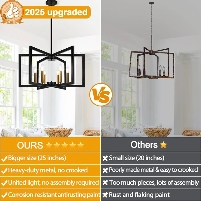 Alt view image 6 of 7 - 25"-61" Height Adjustable Modern Black and Gold Chandelier for Dining Room, No Assembly Required Dining Room Light Fixture Over Table, Industrial Metal Pendant Lights Fixture for Kitchen Island