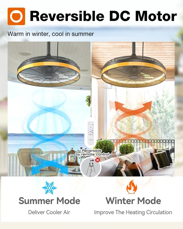 Alt view image 7 of 7 - 20 Inch Black Outdoor Ceiling Fan with Light, Waterproof, Remote&APP 3CCT dimmable light, DC motor, 6 speeds, plug-in caged fan with hook hanging for patios, gazebos, pergolas, porches, canopies