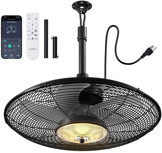 Main image of 20 Inch IP65 Outdoor Ceiling Fan with Light for Patios, Remote & APP Waterproof hanging caged fan with remote and app control, 6 speeds, quiet DC motor, for patios, pergolas, porches, canopies