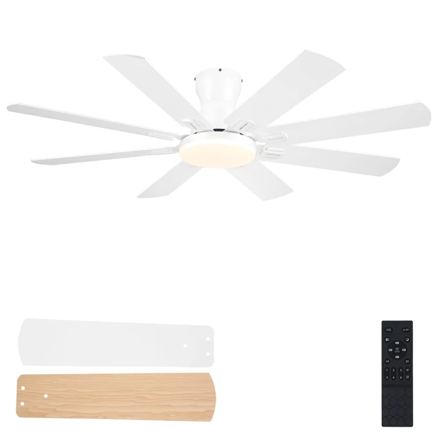 Main image of Ceiling Fans with Lights, 52 Inch Low Profile Ceiling Fan,White Ceiling FanCeiling with Light Flush Mount, DC Reversible Motor, Noiseless, White 6 Speeds Ceiling Fan for Bedroom
