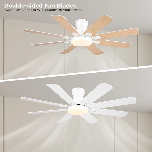 Alt view image 6 of 7 - Ceiling Fans with Lights, 52 Inch Low Profile Ceiling Fan,White Ceiling FanCeiling with Light Flush Mount, DC Reversible Motor, Noiseless, White 6 Speeds Ceiling Fan for Bedroom
