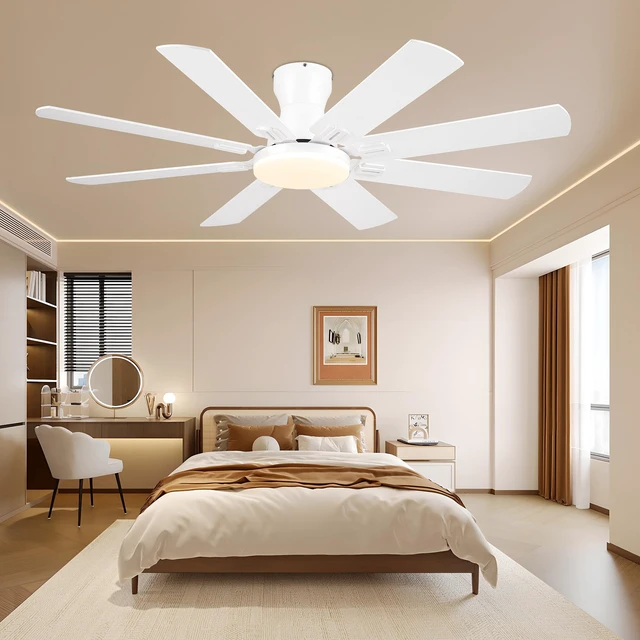 Alt view image 7 of 7 - Ceiling Fans with Lights, 52 Inch Low Profile Ceiling Fan,White Ceiling FanCeiling with Light Flush Mount, DC Reversible Motor, Noiseless, White 6 Speeds Ceiling Fan for Bedroom