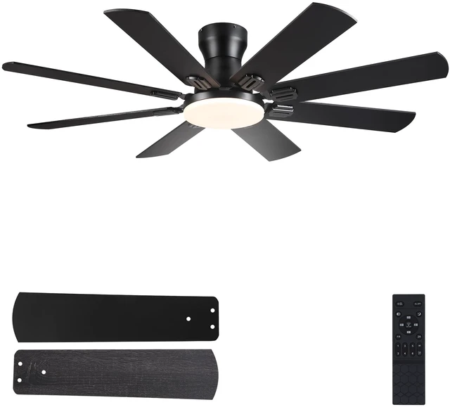 Main image of Ceiling Fans with Lights, 52 Inch Low Profile Ceiling Fan Ceiling Fan with Light Flush Mount, DC Reversible Motor, Noiseless, Black 6 Speeds Ceiling Fan for Bedroom