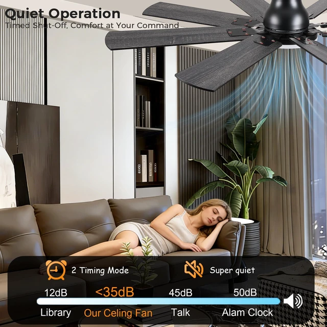 Alt view image 4 of 7 - Ceiling Fans with Lights, 52 Inch Low Profile Ceiling Fan Ceiling Fan with Light Flush Mount, DC Reversible Motor, Noiseless, Black 6 Speeds Ceiling Fan for Bedroom
