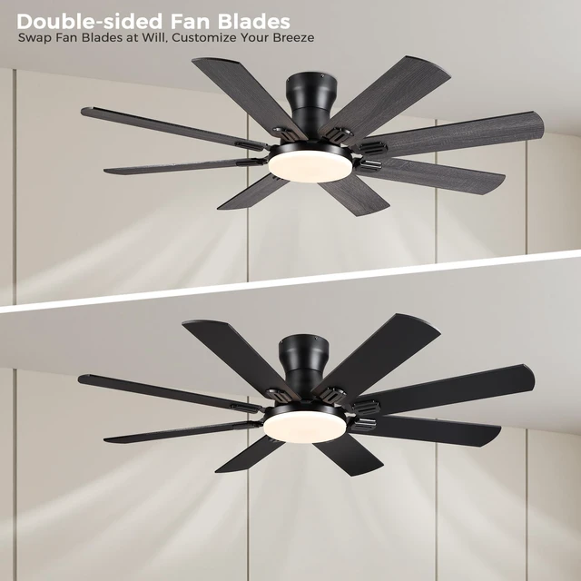 Alt view image 7 of 7 - Ceiling Fans with Lights, 52 Inch Low Profile Ceiling Fan Ceiling Fan with Light Flush Mount, DC Reversible Motor, Noiseless, Black 6 Speeds Ceiling Fan for Bedroom