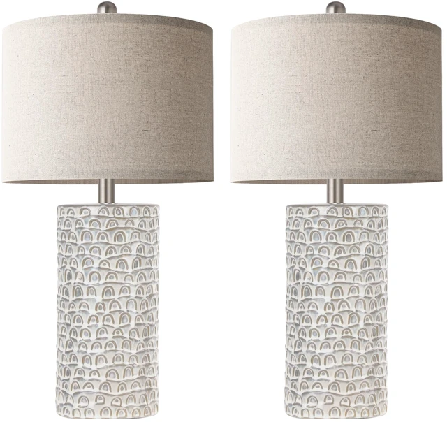 Alt view image 2 of 7 - 23" Modern Ceramic Table Lamp Set of 2, Table Lamps for Living Room, Rustic Farmhouse Bedside Lamps Nightstand lamp for Bedroom, Desk Lamp for End Table Home Decor Grey Shabby Chic White