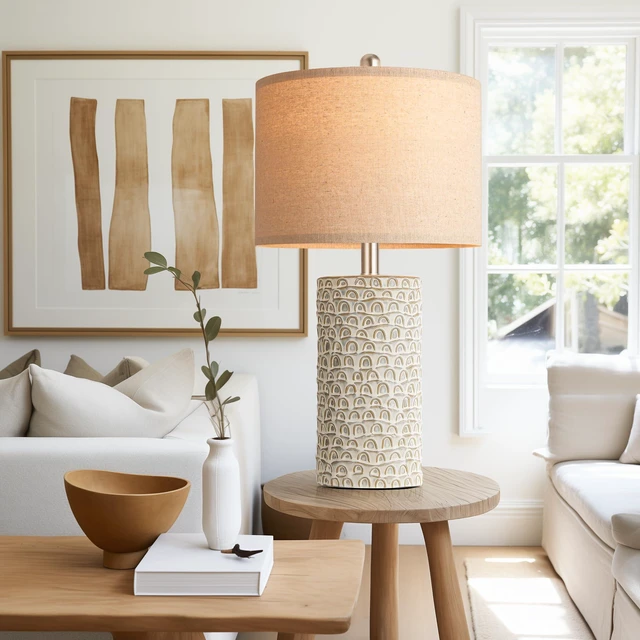 Alt view image 5 of 7 - 23" Modern Ceramic Table Lamp Set of 2, Table Lamps for Living Room, Rustic Farmhouse Bedside Lamps Nightstand lamp for Bedroom, Desk Lamp for End Table Home Decor Grey Shabby Chic White