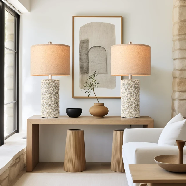Alt view image 6 of 7 - 23" Modern Ceramic Table Lamp Set of 2, Table Lamps for Living Room, Rustic Farmhouse Bedside Lamps Nightstand lamp for Bedroom, Desk Lamp for End Table Home Decor Grey Shabby Chic White