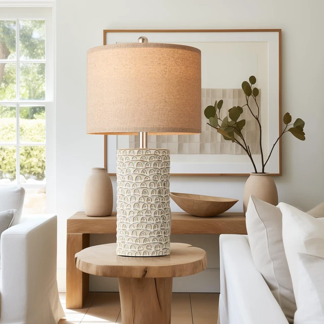 Alt view image 7 of 7 - 23" Modern Ceramic Table Lamp Set of 2, Table Lamps for Living Room, Rustic Farmhouse Bedside Lamps Nightstand lamp for Bedroom, Desk Lamp for End Table Home Decor Grey Shabby Chic White