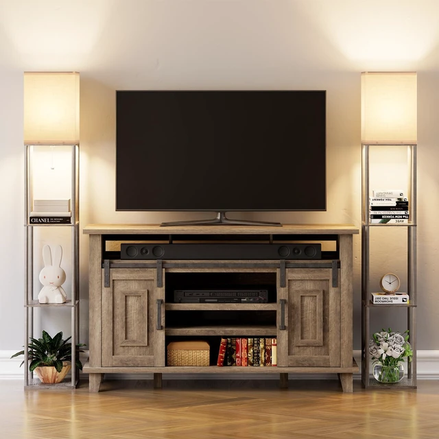 Alt view image 5 of 7 - Floor Lamp with Shelves for Living Room 2 Pack Oak Gray, Shelf Floor Lamp with 3 CCT LED Bulb, Corner Display Standing Column Lamp Etagere Organizer Tower Nightstand with White Linen Shade for Bedroom