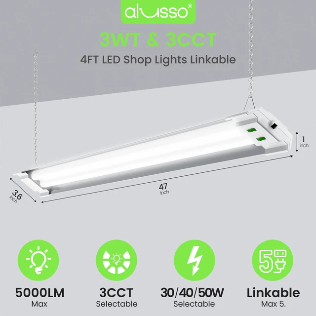 Alt view image 2 of 7 - ® LED Shop Lights 4FT with Reflector, 5000LM Super Bright, Adjustable 3000K-5000K Color Temperature, 120V, Warm to Cool Daylight Linkable Shop Lights for Workshop/Basement, 2 Pack