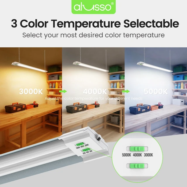 Alt view image 3 of 7 - ® LED Shop Lights 4FT with Reflector, 5000LM Super Bright, Adjustable 3000K-5000K Color Temperature, 120V, Warm to Cool Daylight Linkable Shop Lights for Workshop/Basement, 2 Pack