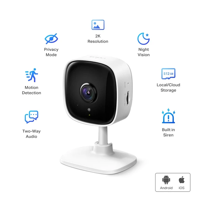 Alt view image 2 of 7 - 2K Indoor Security Camera, Baby Monitor, Dog Camera, Wired, C110P4 Motion Detection, 2-Way Audio Siren, Night Vision, Cloud & SD Card Storage(Up to 512GB), Works w/Alexa & Google Assistant