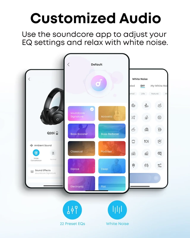 Alt view image 4 of 7 - by Anker Q20i Hybrid Active Noise Cancelling Headphones, Black Over-Ear, Bluetooth, 40H ANC Playtime, Hi-Res, Big Bass, Transparency Mode, Customize via App, Travel, Home, Office
