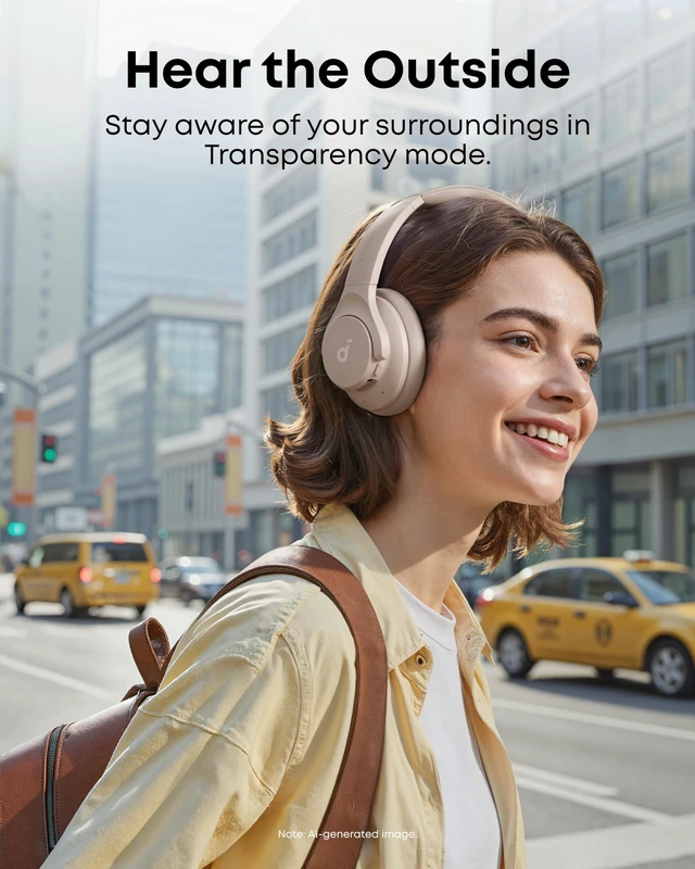 Alt view image 6 of 7 - by Anker Q20i Hybrid Active Noise Cancelling Headphones, Black Over-Ear, Bluetooth, 40H ANC Playtime, Hi-Res, Big Bass, Transparency Mode, Customize via App, Travel, Home, Office